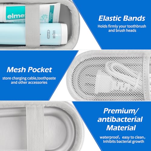 Toothbrush Travel Case for Oral B/Oral-B Pro 1000 1500 5000 7000 & Philips Sonicare 4100 1100 5300 5100 6100/iO Electric Toothbrush, Hard Protective Storage Bag (Silver case&toothbrush cap) - color: Silver case&toothbrush cap