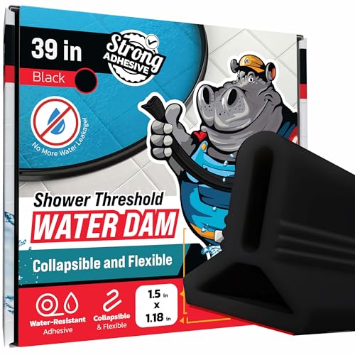 Shower Threshold Water Dam Barrier 39" - Black Collapsible Shower Water Blocker - Shower Guard for Walk in Shower - Water Guard Stopper for Floor - Shower Dam - 1.5" Tall - By Hippo Dam - color: Black, style: 39 In