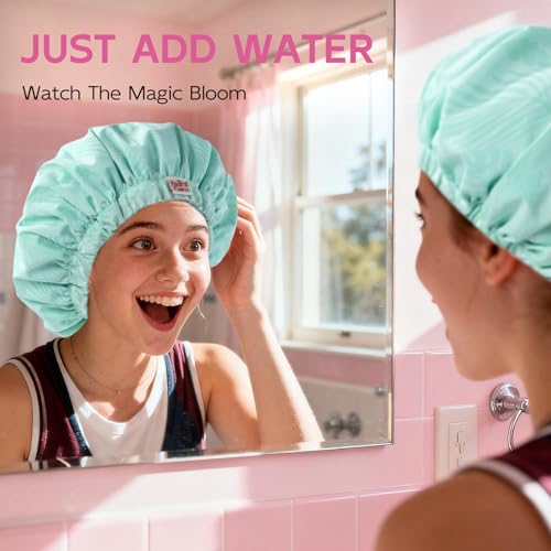 Years Calm Luxury Shower Cap for Women, Color Changing Shower Cap Reusable Waterproof, Flexi Satin Lined, Stylish Hair Cap for Shower, Washable Elastic Band Bath Cap for Long Hair, Braids(Aqua) - color: Aqua