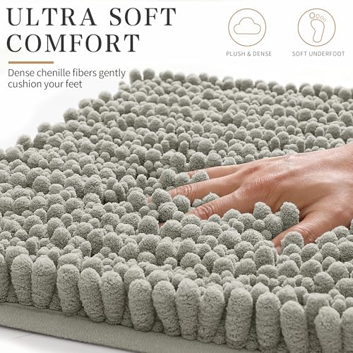 Yimobra Bathroom Rugs Non Slip Washable - Ultra Soft Absorbent Chenille Bath Mat, Quick Dry Shaggy Floor Carpet for Tub Shower, Sand Home Decor Accessories, 24x17 Inch - color: Sand, size: 24" X 17"