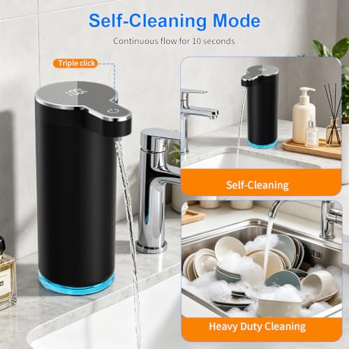 Automatic Liquid Soap Dispenser, 304 Stainless Steel Bottle Body &12 oz/350ml Rechargeable, 4 Adjustable Liquid Levels, IPX5 Waterproof for Bathroom,Kitchen,Hotel(Stainless Steel for Liquid Soap) - color: St-01 Liquid Black