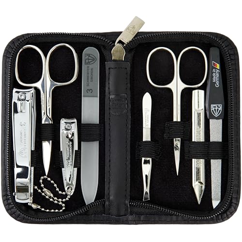 3 Swords Germany – manicure pedicure set kit (602) - color: BLACK - GENUINE LEATHER