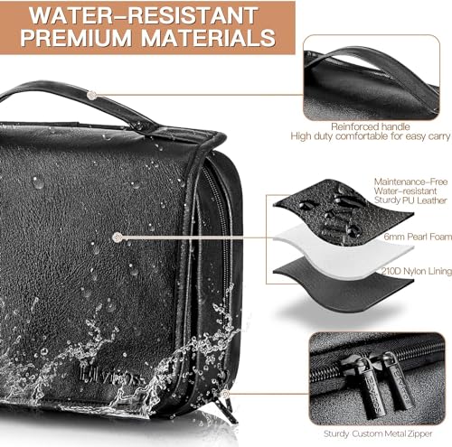 Elviros Hanging Toiletry Bag Removable Travel Bag PU leather Makeup Cosmetic Organizer Kit, Black | Removable Travel Organizer Bag for Cosmetics, Toiletries, Makeup Tools, and Daily Essentials with Easy Carry Design - color: Black, size: 1 Pack