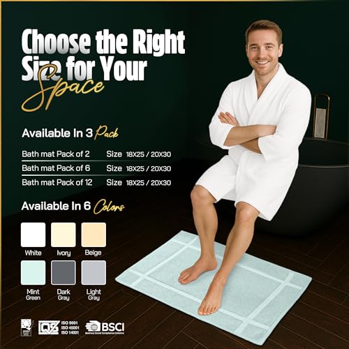 Pearl Linens Pack of 2 100% Cotton Bath Mat 18x25 inches, Soft & Absorbent Quick Dry Bathroom Mat Set, Not Bathroom Rugs, After Shower Mat, Bath Tub Mat, 781 GSM, Machine Washable, Mint Green - color: Mint Green, size: 18x25 - Set of 2