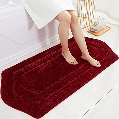 COSY HOMEER Extra Thick Bath Rugs for Bathroom - Anti-Slip Bath Linen Sets Mats Soft Plush100% Strong Polyester Living Room Bedroom Water Absorbent(Red,24x48 - Inches) - color: Red, size: 2' x 4' (Oval)