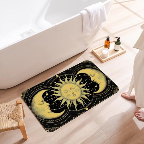 Bath Mats for Bathroom,Boho Sun Moon Bathroom Rugs,Celestial Diatomaceous Bath Rug Quick Dry, Non Slip Super Absorbent Low Profile Doormat for Home Kitchen Patio 17 X 29.5 Inch - color: Boho Sun Moon