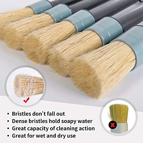 Detailing Brush Set - 10 Pcs Detail Brushes Car Detailing, Auto Boar Hair Car Detail Brush for Cleaning Car Interior Exterior, Vehicles Wheels Leather Engine Dashboard - color: Car Detail Brushes Black+gray