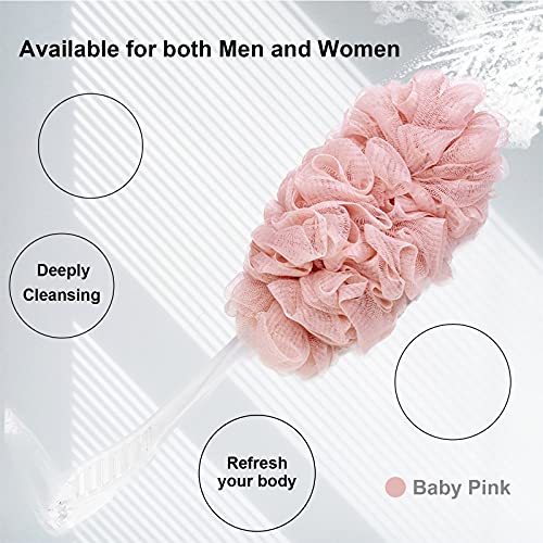 PPHAO - Back Loofah on a Stick for Men - Bath Brush Long Handle for Shower Elderly - Loofah Sponge for Women - Plastic Loofah - Bath Body Brush - Pink Loofah - 2Pack - style: Pink and Pink