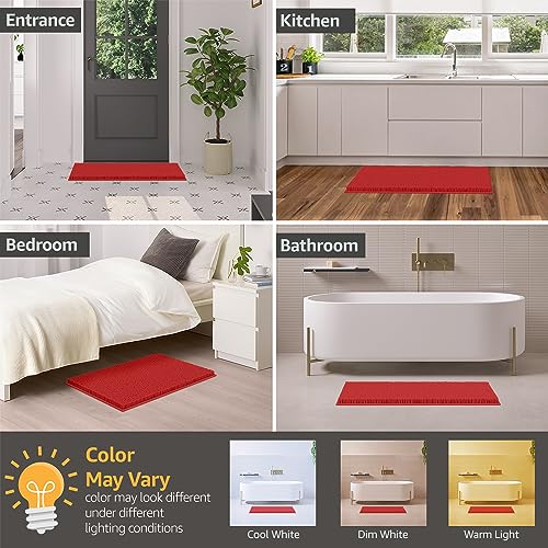 Christmas Bathroom Rugs Sets 2 Piece, Luxury Chenille Bath Mat Set, Soft Plush Anti-Slip Bath Rug + U-Shaped Toilet Mat. Microfiber Shaggy Carpet, Super Absorbent (24” x 36” & 20” x 24” U, Red) - color: Red, size: 2 Piece Set - Large