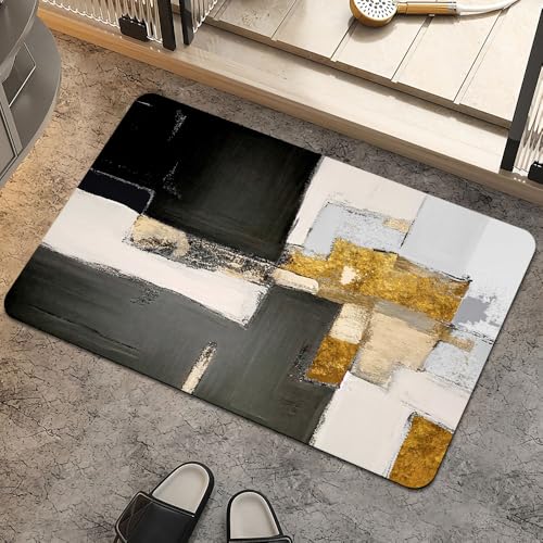 Bath Mat Rug,Abstract modern black gold Non Slip Quick Dry Super Absorbent Thin Bathroom Rugs Fit Under Door-Easy to clean Bathroom Floor Mats-Shower Rug for Shower Sink Bathtub(16" x 24"In) - color: Abstract Modern Black Gold, size: 1'4" X 2'(rectangular