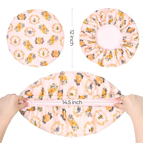 Shower Cap for Women Terry Lined Bee Bath Cap Large Reusable Waterproof Elastic Band Beekeeper Shower Caps for Long Thick Hair Soft Bath Shower Hair Caps - color: Bee