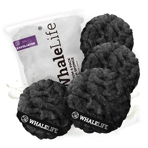 Loofah Sponge Bath Sponge for Women Men 4 Pack (Black Rough Surface) - style: Black Rough Surface