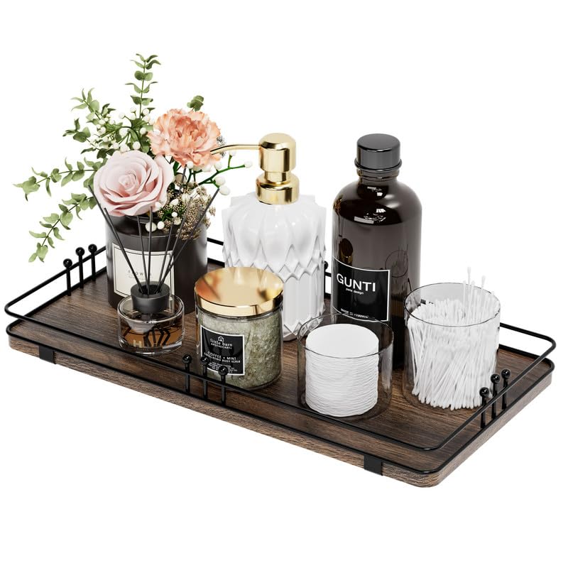 Toilet Paper Basket, Bathroom Basket for Counter Toiletries Towel Decor, Toilet Tank Tray, Guest Back of Toilet Organizer Storage, Vanity Tray for Perfume Makeup, Kitchen 13”x6.5” Brown-Black - color: Brown + Black, size: 13" x 6.5" x 1.6"