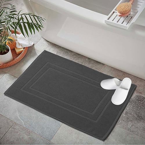 GOLD TEXTILES Premium Grey Bath Mat - 2 Pack 22x34 Inches - Not a Bathroom Rug - 100% Ring Spun Cotton - Highly Absorbent & Non Slip Shower Bathroom Floor Mat Towel - Machine Washable - color: Grey, size: 2 Pack 22x34