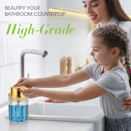 Potchen 2 Pcs Refillable Foaming Hand Soap Dispenser 10 oz Plastic Dispenser Pump Lotion Foaming with Silver Pump for Bathroom Vanities Kitchen(Gold) - color: Gold
