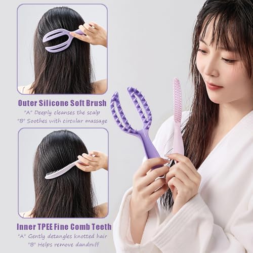 OULIGET 2-in-1 Scalp Massager Shampoo Brush,Hair Scrubber Scalp Stimulator Exfoliator Brush for Wet Dry Scalp Care,Curved Vented Hair Scrubber,Self Cleaning Hair Brush