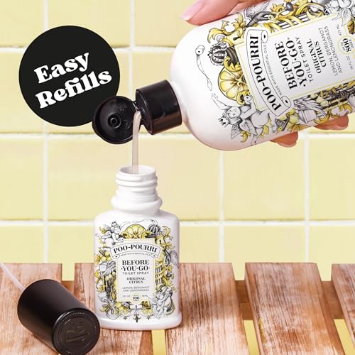 Poo-Pourri Before-You-Go Toilet Spray Refill, Original Citrus, 16 Fl Oz, Up to 800 Uses, Bathroom Odor Deodorizer with Essential Oils for Home or Work, Lemon, Bergamot and Lemongrass Scent - size: 16 Fl Oz (Pack of 1)