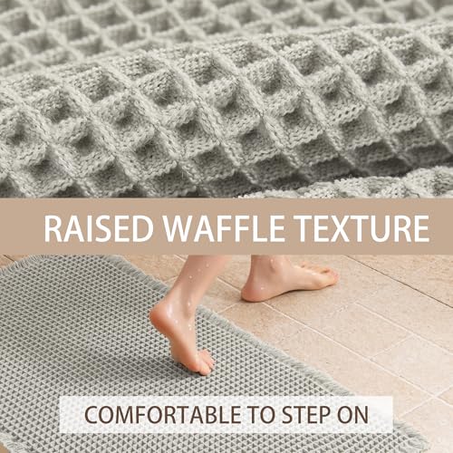 Waffle Bath Mat Non Slip, Boho Bathroom Rug, Super Absorbent Quick Dry Bathroom Mat, Soft Farmhouse Bath Rug with Tassels, Small Washable Shower Mats for Floor 20"x32", Light Grey - color: Light Grey, size: 1'8" x 2'8" (Rectangular)