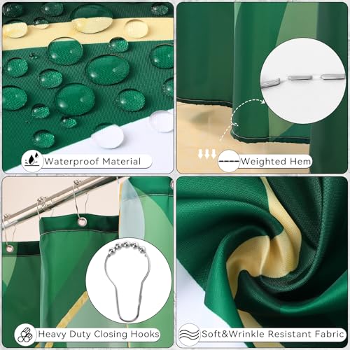 XLHOMO Bathroom Set - Green and Gold Bathroom Accessories, Bathroom Sets with Shower Curtain and Rugs, Green Shower Curtain Set with Bathroom Trash Can, Soap Dispenser, Soap Dish for Home Decor - color: Stripe Green & Gold, size: Complete Set + Bath Rugs