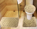 All American Collection 3PC Memory Foam Bath Mats Soft Plush Crown Design Anti-Slip Shower Bathroom Contour Toilet Lid Cover Rugs (Taupe) - color: Taupe