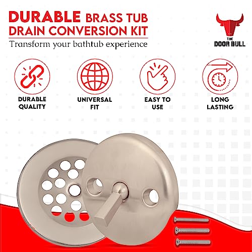 Trip Lever Bathtub Drain Kit with Strainer – 2-Hole Overflow Faceplate, Matching Screws – Tub Drain Trim Replacement Set for Bathroom Bathtubs - color: Brushed Nickel