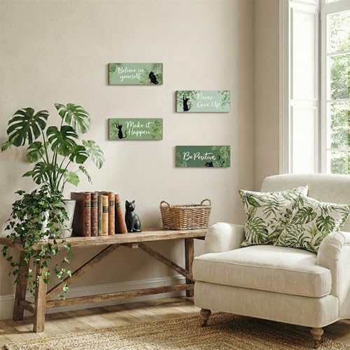 4Pcs Sage Green Office Decor for Women Inspirational Wooden Wall Decor for Office Home Sage Green Black Cat Wall Art Motivational Quotes Wooden Signs Set Positive Affirmations for Bedroom Work - style: Sage Green