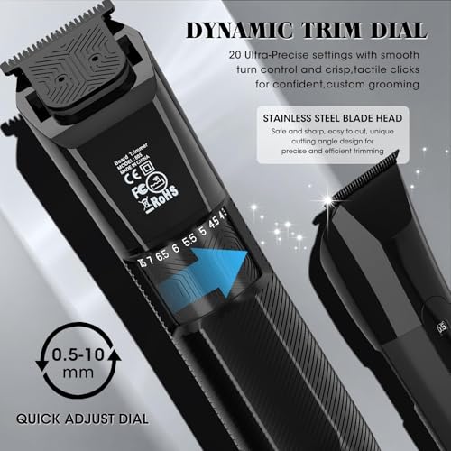 QREEYX Beard Trimmer for Men Groin & Body Hair Trimmer, Nose & Ear Clipper Head Razors for Bald Men, 5 in 1 Waterproof Manscape Kit with Travel Case, LED Display, Grooming Kit Gift for Him - color: Black-805