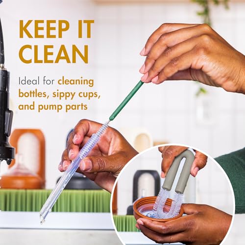 Boon Mod Baby Bottle Brushes - Includes Bottle Cleaner Brush, Straw Cleaner Brush, Nipple Brush and Detail Brush for Baby Bottles - Baby Bottle and Straw Brush Cleaning Set - Deco - 4 Count
