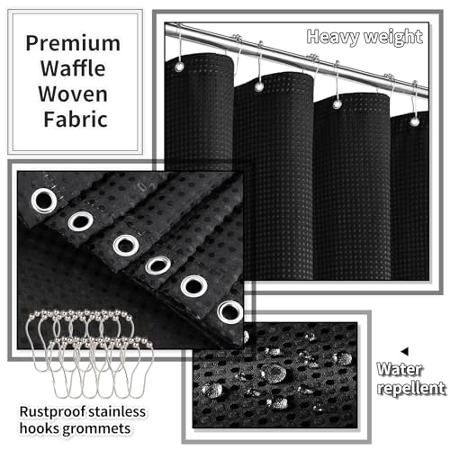 XLHOMO 26PC Bathroom Accessories Set - Gorgeous Black Bathroom Set, Bathroom Accessory Set, Black Shower Curtain Set with Bathtub Mats for Shower Tub - size: Bath Set+Bathtub Mat+Shower Curtain&Rugs, style: Black&Silver
