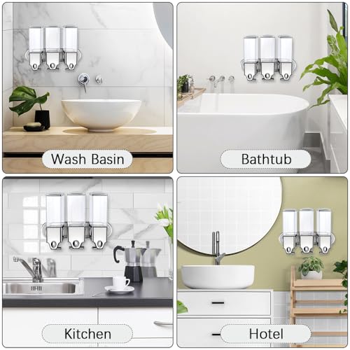 No-Drill 3 Pack 500ml Wall Mounted soap Dispenser for Bathroom and Kitchen, Shampoo and Conditioner Dispenser Drill Free with Adhesive (Clear-3) - color: Clear-2
