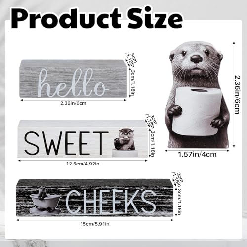 Cinnvoice 4 Pcs Otter Bathroom Decor Farmhouse Bathroom Decoration Western Hello Sweet Cheeks Table Centerpiece Gift for Christmas Valentines Back to School - style: Otter