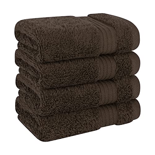 Cotton Paradise 100% Cotton Turkish Towel Set, Soft Absorbent Quick Dry, 4 Piece Washcloth Set, Chocolate Brown - color: Chocolate Brown, size: 4 PC SET (13x13")