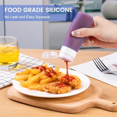 MICEBAY Condiment Squeeze Bottles for Sauces, 3-oz Mini Silicone Salad Dressing Container to Go with Snack Storage Bag, Leakproof Sauce Bottles for Lunch Box, 4 Pack, Blue - color: Blue, size: 3 OZ
