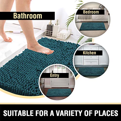 H.VERSAILTEX Bath Mats - Luxury Chenille Non Slip Bathroom Rugs, Extra Soft, Absorbent, Shaggy, Washable, Fast Dry 2 Piece (Dark Teal, 24" x 36"/20" x 32") - color: Dark Teal, size: 20" x 32" Plus 24" x 36"