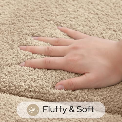 HOMEIDEAS Bathroom Rugs Sets 2 Piece, Soft Bathroom Mats and Absorbent Microfiber Machine Washable Bath Mats for Shower Room, Bathtub, Kitchen (20" x 32" + 16" x 24", Beige) - color: Beige