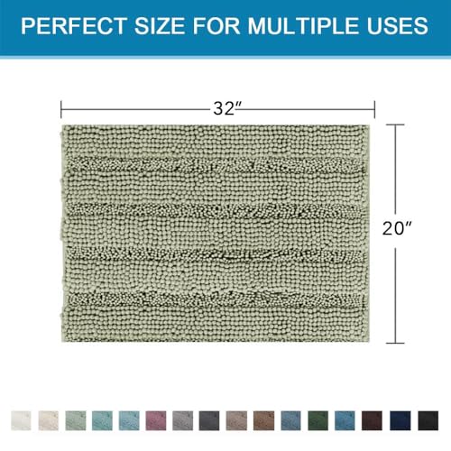 H.VERSAILTEX Bath Mats for Bathroom Non Slip Thick Chenille Striped Bath Rug Absorbent Fluffy Soft Shaggy Rugs Washable Dry Fast Plush Mats for Indoor, Bath Room, Tub - 20" x 32", Eucalyptus Green - color: Eucalyptus Green, size: 20" x 32"