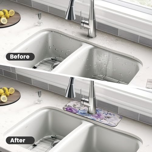 Lavender Flowers Kitchen sink faucet pad, strong water absorption, anti slip, easy to clean, very suitable for splash and drip prevention, suitable for kitchens and bathrooms - color: Lavender Flowers