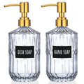 Segbeauty 15.2oz Glass Soap Dispenser Bathroom Bottle, 2pcs Gray Shampoo and Conditioner Dispenser with Labels, 450ml Pump Bottle for Kitchen, Lotion Cream Container with Golden Stainless Steel Pump - color: Gray Gold, size: 15.2oz/450ml