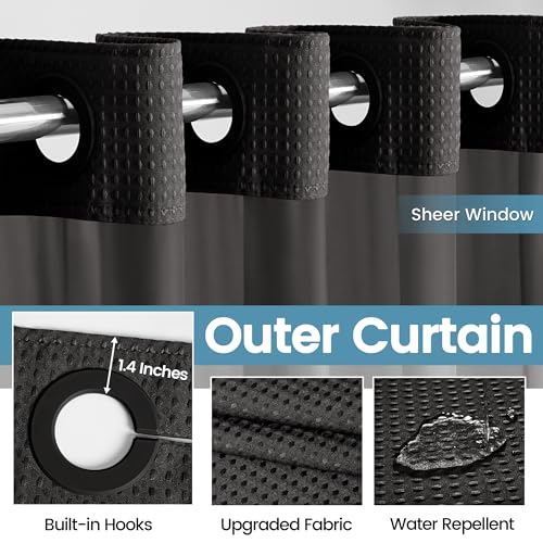 EUTXL Heavyweight Black Stall Shower Curtain with Liner - 256GSM Waffle Textured Heavy Duty Shower Curtains for Bathroom,54W x 80H - color: Black, size: 54"W x 80"L (Pack of 1)
