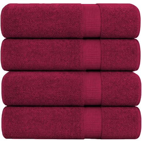 GOLD TEXTILES Premium Bath Towels Set (Pack of 4,27 x 54) 100% Ring-Spun Cotton Bathroom Towels for Hotel, Spa, Soft and Absorbent (27 x 54, Red Wine - 4 Pcs) - color: Red Wine, size: 4 Pack 27x54