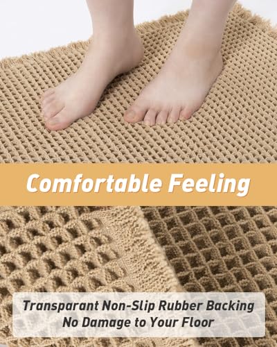 Upgraded Waffle Bath Mats Set of 2, Super Absorbent Non Slip Bath Mats for Bathroom Floor, Washable Boho Bathroom Rugs Set 2 Piece with Tassels, Soft Bathroom Mat Set, 18" x 30" (2 Pack), Brown - color: Brown, size: 18" x 30" ( 2 PCS )
