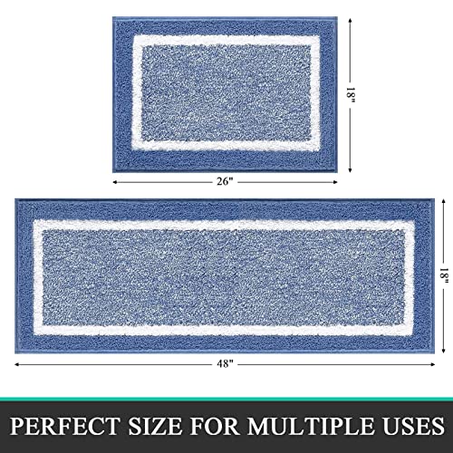 Pauwer Bathroom Rugs Sets 2Pc, Non Slip, Absorbent, Machine Washable, Blue, 18x26+18x48 inches - color: Blue, size: 18"x26"+18"x48"