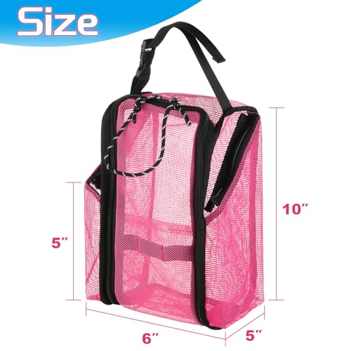 Cosmos Mesh Shower Caddy Toiletry Organizer Hanging Shower Tote Bag, Quick Dry Shower Organizer Portable Bath Bag with Durable Zippers & Side Pockets for Travel Gym Swimming Beach & Camp (Hot Pink) - color: Hot Pink