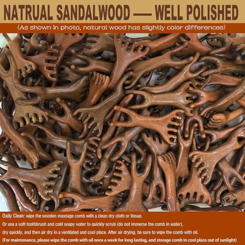 Head Massager Scalp, Wooden Scalp Massager, Foot Massage Tool | with storage pouch, natural Sandalwood, masajeador de cabeza, scalp massage for stress relax, foot massage for muscles relax