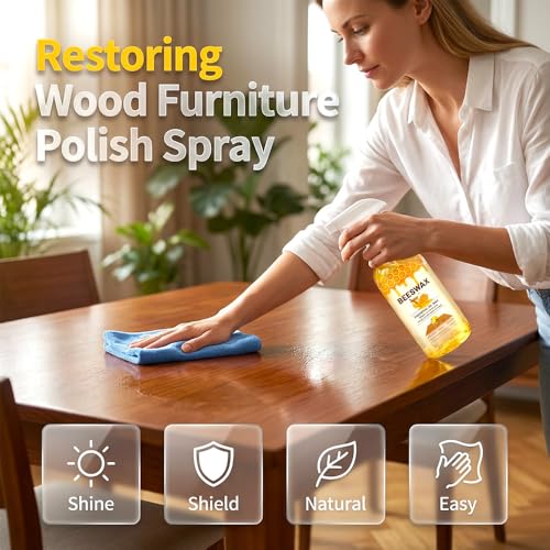 Beeswax Wood Polish Spray, 2026 Upgrade Natural Beeswax Essential Oils Wax, Bees Wax Furniture Polish and Cleaner Kit with Sponge and Towel for Wood Furniture Floors Living Room Kitchen (1 PCS) - color: 1 PCS