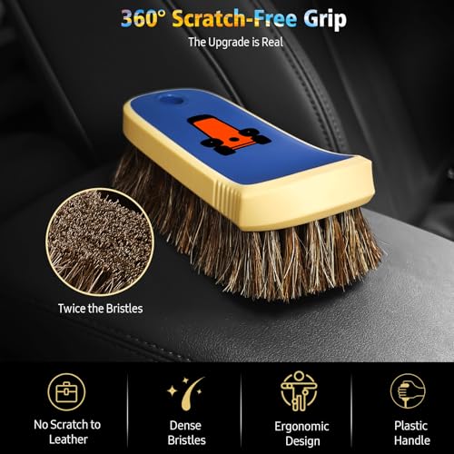 YeewayVeh Horse Hair Leather Cleaning Brush - Upgraded Long Bristle Car Leather Brush with 360° Soft Grip, for Car Interior Seats, Sofa, Upholstery & Furniture Care - color: Blue, size: 1 Pack