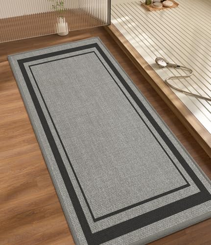 chakme Bathroom Rugs Mat 47x17, Ultra Thin Non Slip Bath Rug Runner Quick Dry Absorbent Bath Mat for Bathroom, (Dark Grey, 47"x17") - color: Dark Grey, size: Runner (47" x 17")