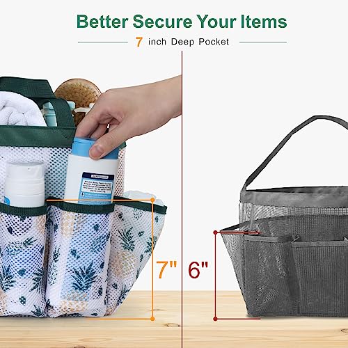 F-color Shower Caddy Portable - Mesh Shower Bag Basket Tote for College Dorm Room Essentials Bathroom Gym Camp Quick Dry for Women Men with S Hook, Green Pineapple | 2-Handle, Quick-Dry, Toiletry Organizer, College Dorm Room Essentials for Girls, Gym, Tra