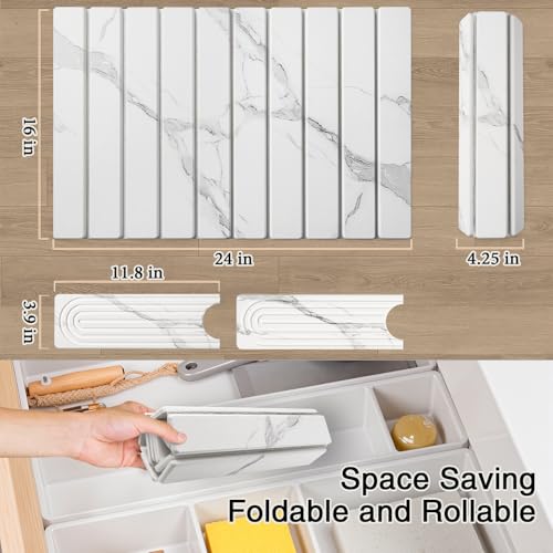 3PCS Set Large Stone Drying Mat for Kitchen Counter Foldable Collapsible Fast Drying Stone Dish Mat Water Absorbing Natural Diatomaceous Earth Bath Mat Quick Dry Stone Tray Bathroom Countertop, Marble - color: Marble White