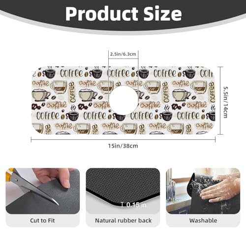 Espresso Machine Beans Coffee Vintage 15" X 5.5" Kitchen Sink Splash Guard Faucet Faucet Guard Draining Mat Sink Splash Guard Faucet Kitchen Bathroom - color: Espresso Machine Beans Coffee Vintage